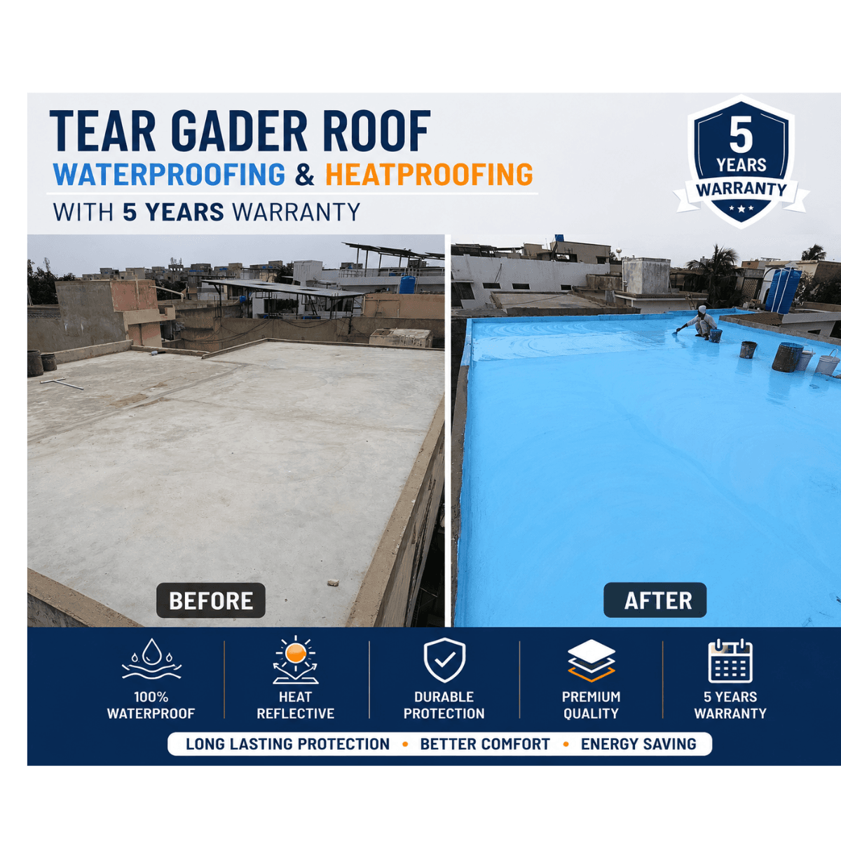 Tear Gader Roof Waterproofing & Heatproofing Project